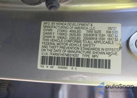 2021 Honda Cr-V 2Wd Ex from USA, damaged, VIN 7FARW1H57ME014257